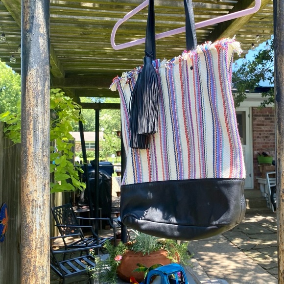 Loeffler Randall Fun Striped Bag/ Leather Trim! Great Size & Colors, Like New!🪸 - Picture 2 of 9